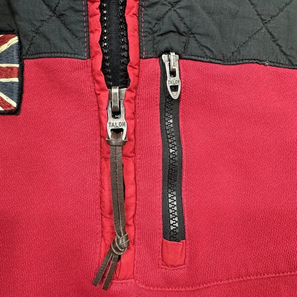 Vintage Polo Ralph Lauren Sweatshirt Medium Red Black Quilted 1/2 Zip Union Jack